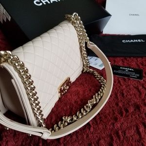 Chanel Boy Bag - Cream And Gold - Medium